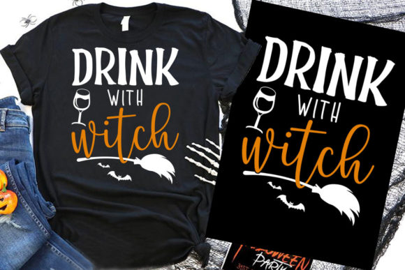 Drink with Witch Halloween Graphics & T-Shirt Designs